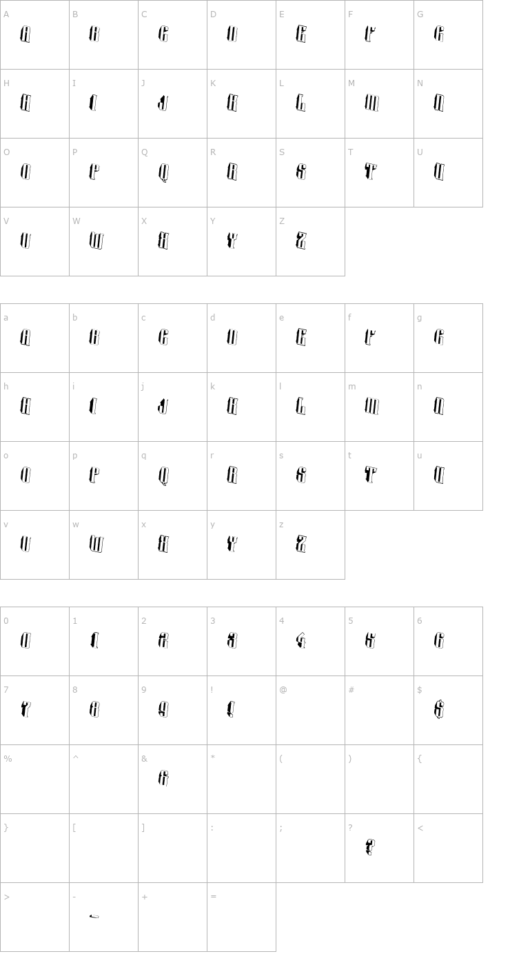 Character Map a_Harder3DRightTwist Font