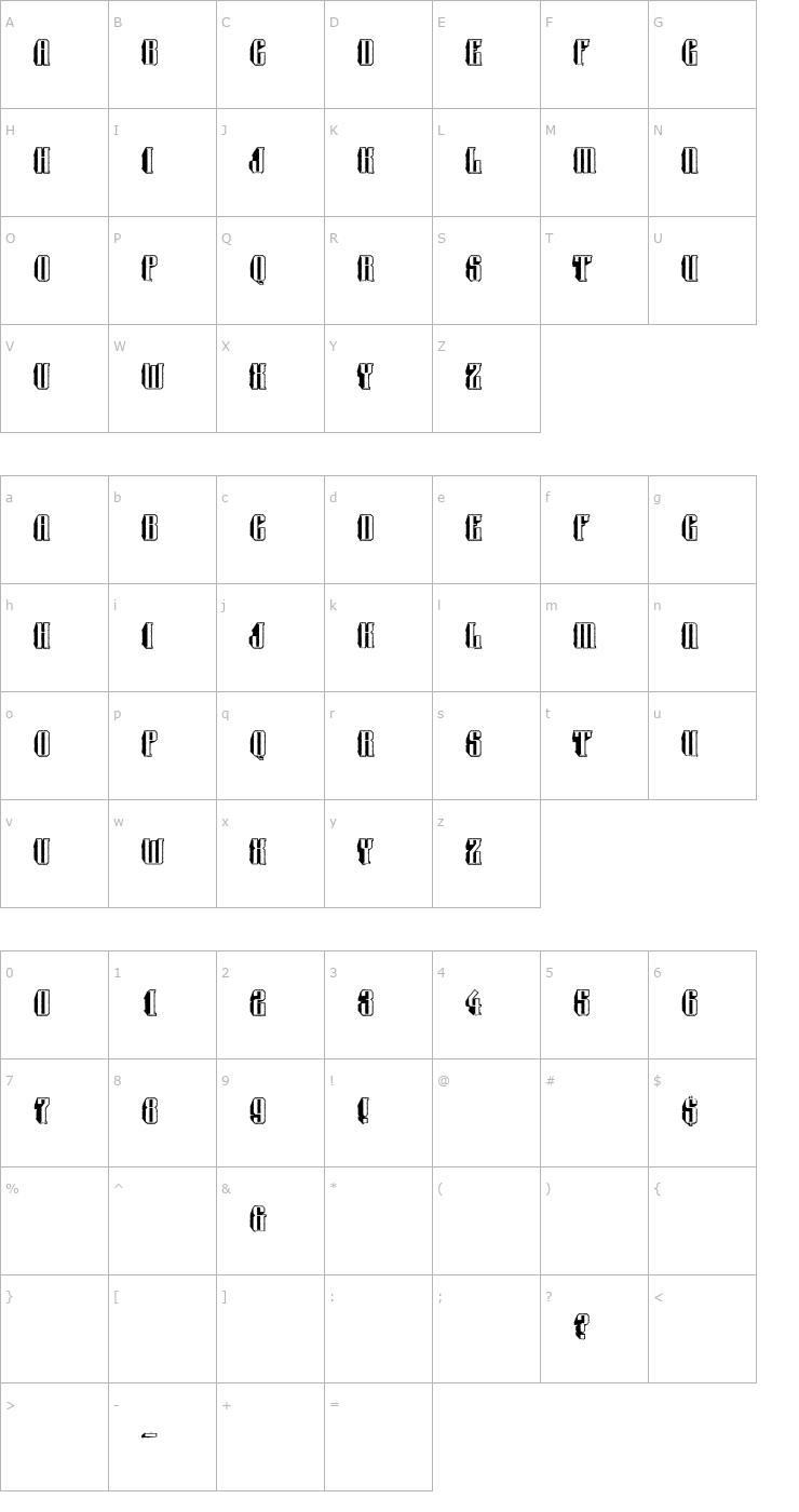 Character Map a_Harder3dRough Font