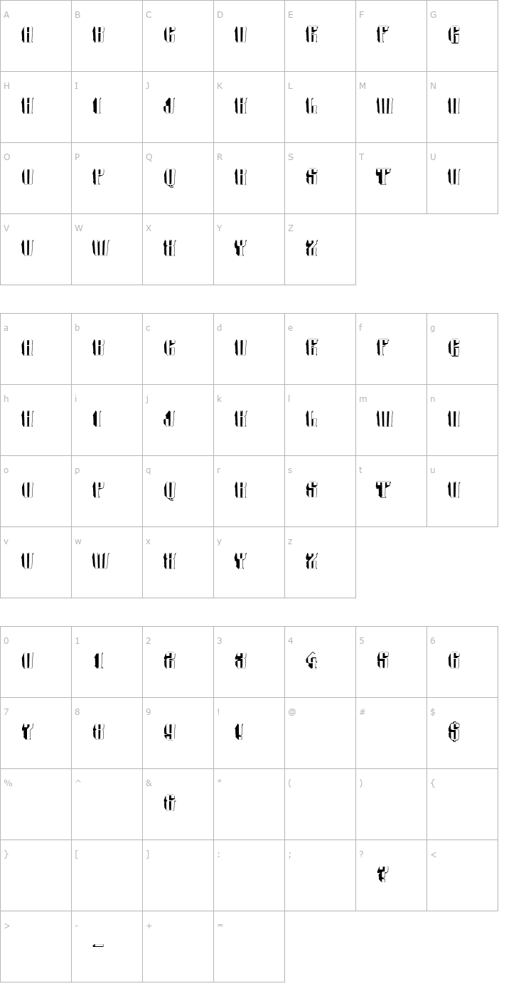 Character Map a_Harder3dTurnUp Font