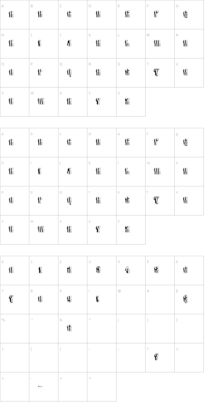 Character Map a_Harder3DWaved Font