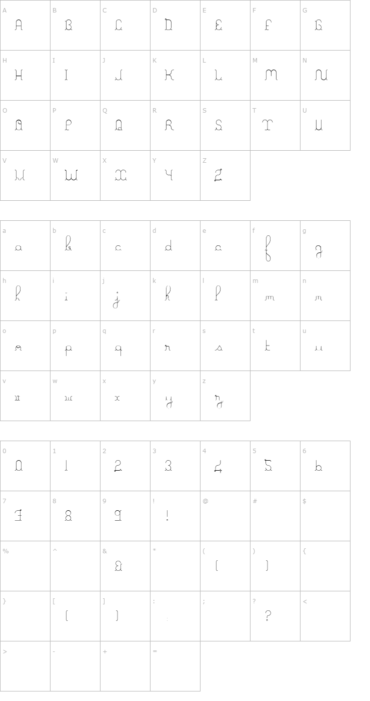 Character Map A La Nage Light Font