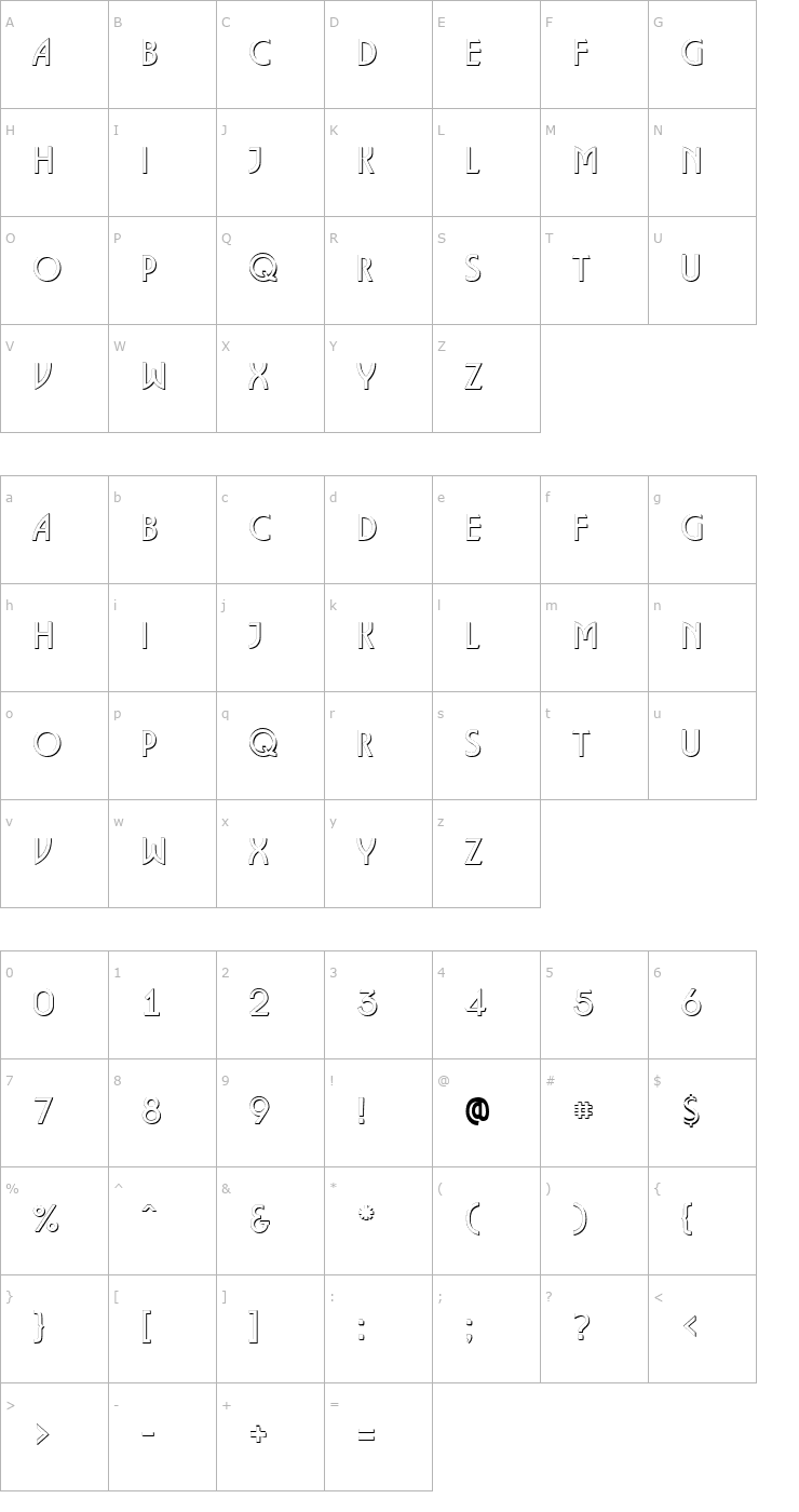 Character Map a_Lancet3Dxtr Font