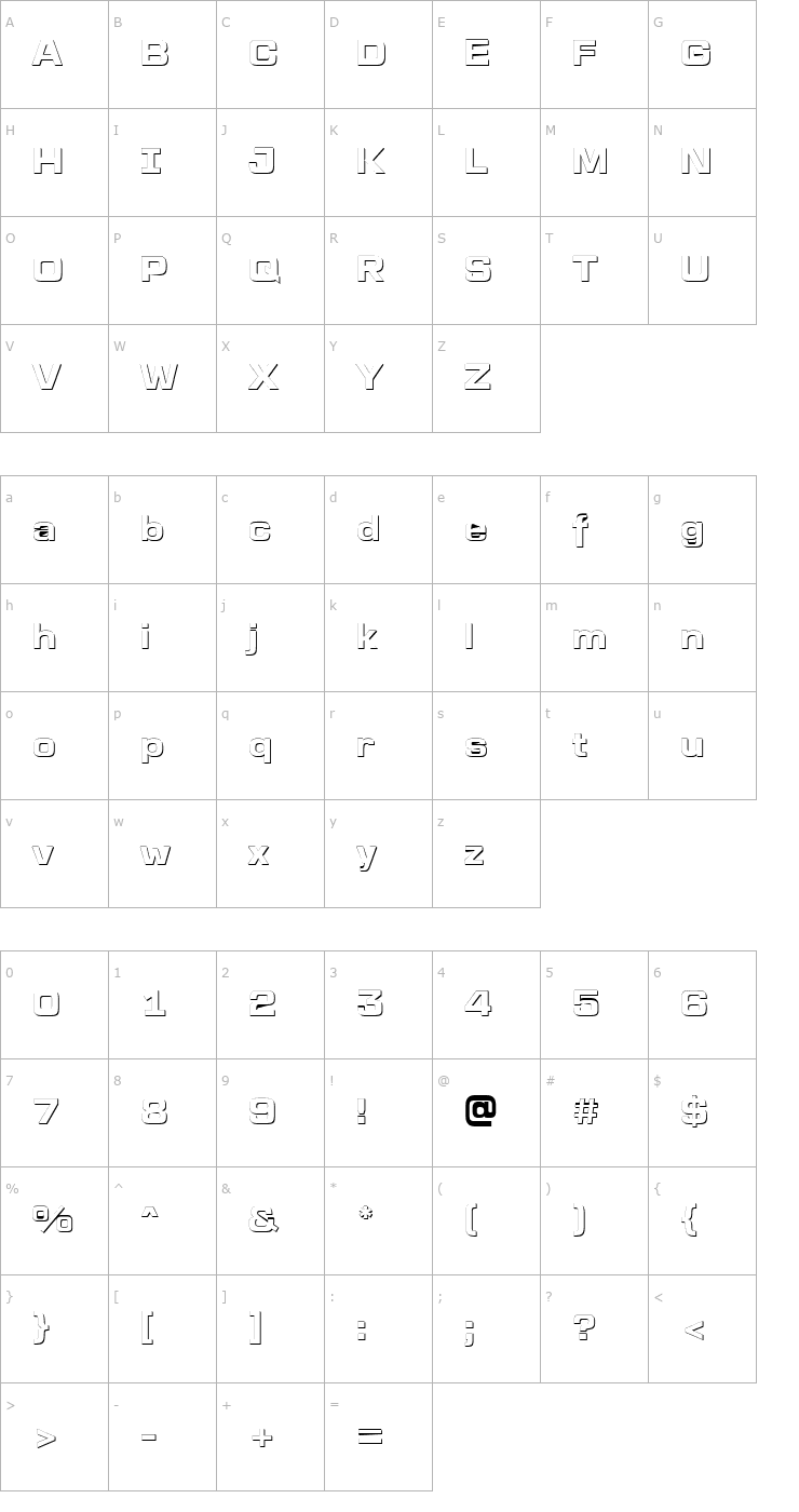 Character Map a_LineaSans3Dxtr Bold Font