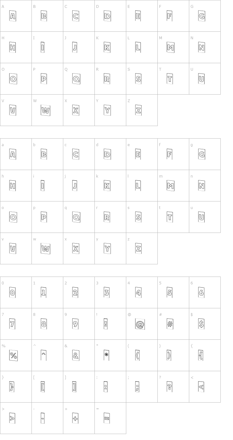 Character Map a_PlakatCmOtlDn Font