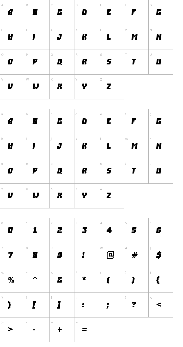 Character Map a_Simpler Bold Italic Font