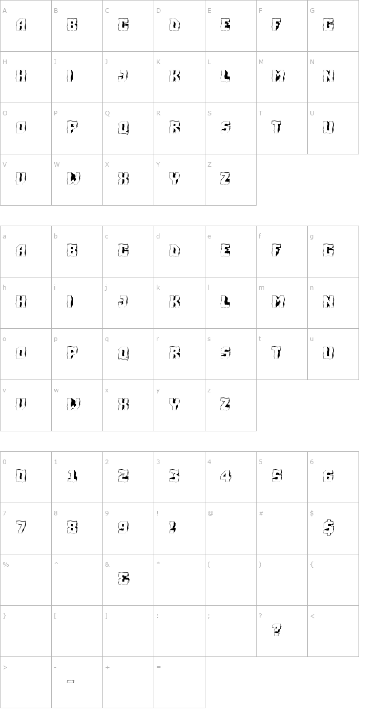 Character Map a_Simpler3DBroken Font