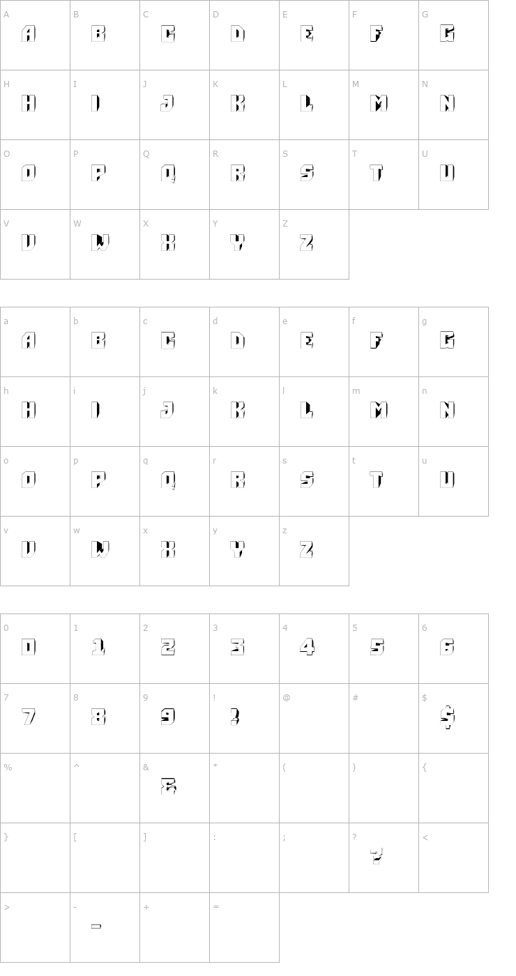 Character Map a_Simpler3DCuted Font
