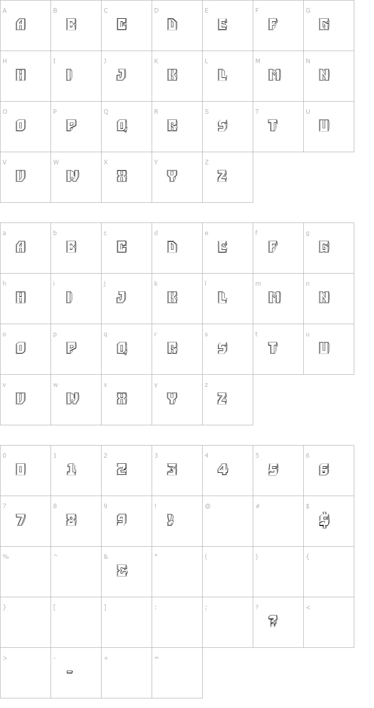 Character Map a_Simpler3DGraved Font