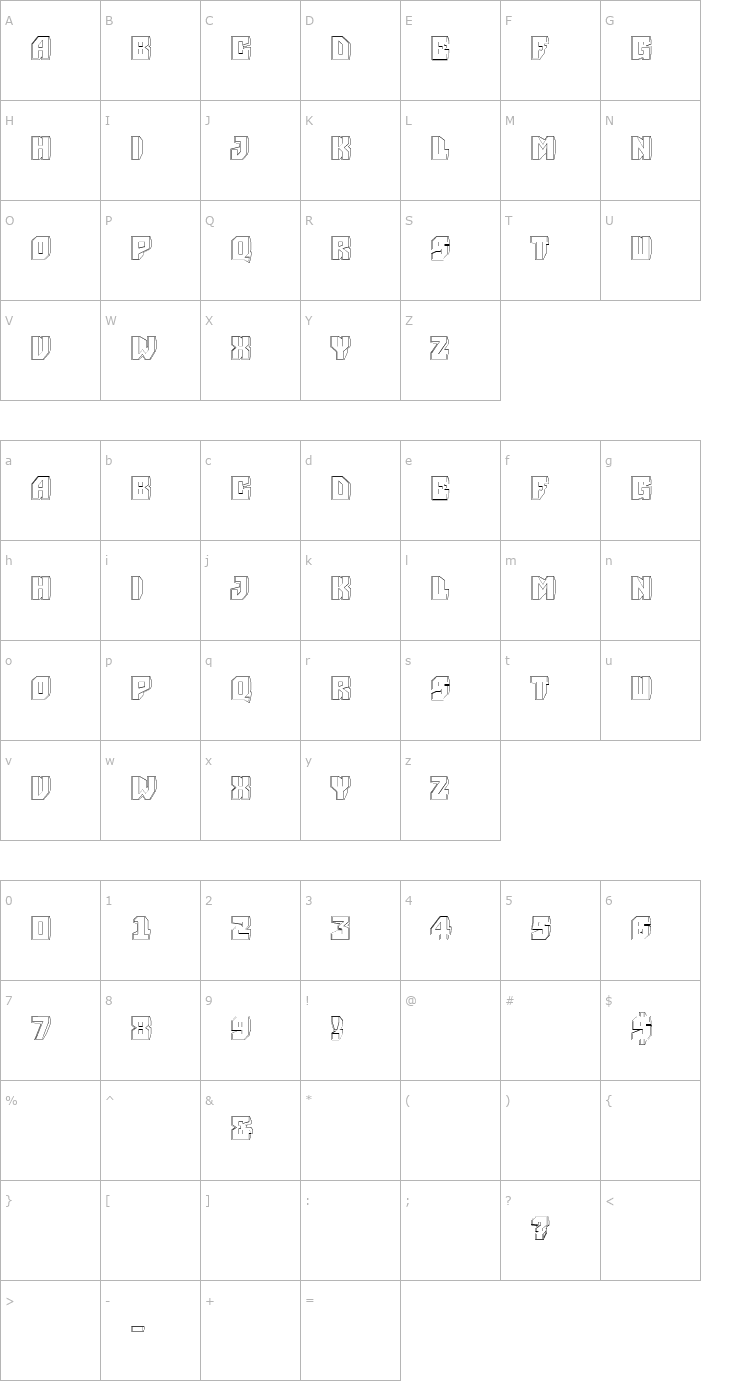 Character Map a_Simpler3DHollow Font