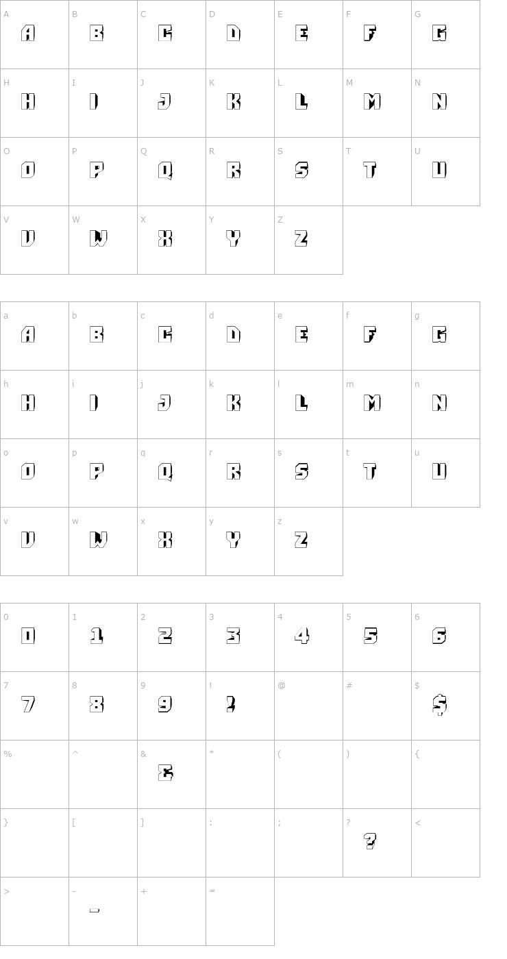 Character Map a_Simpler3Dreal Font