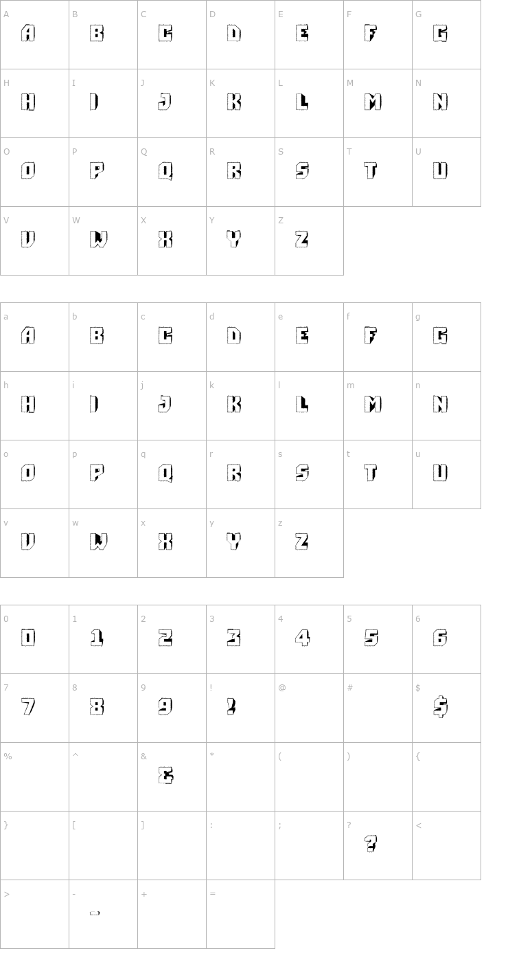 Character Map a_Simpler3DRough Font