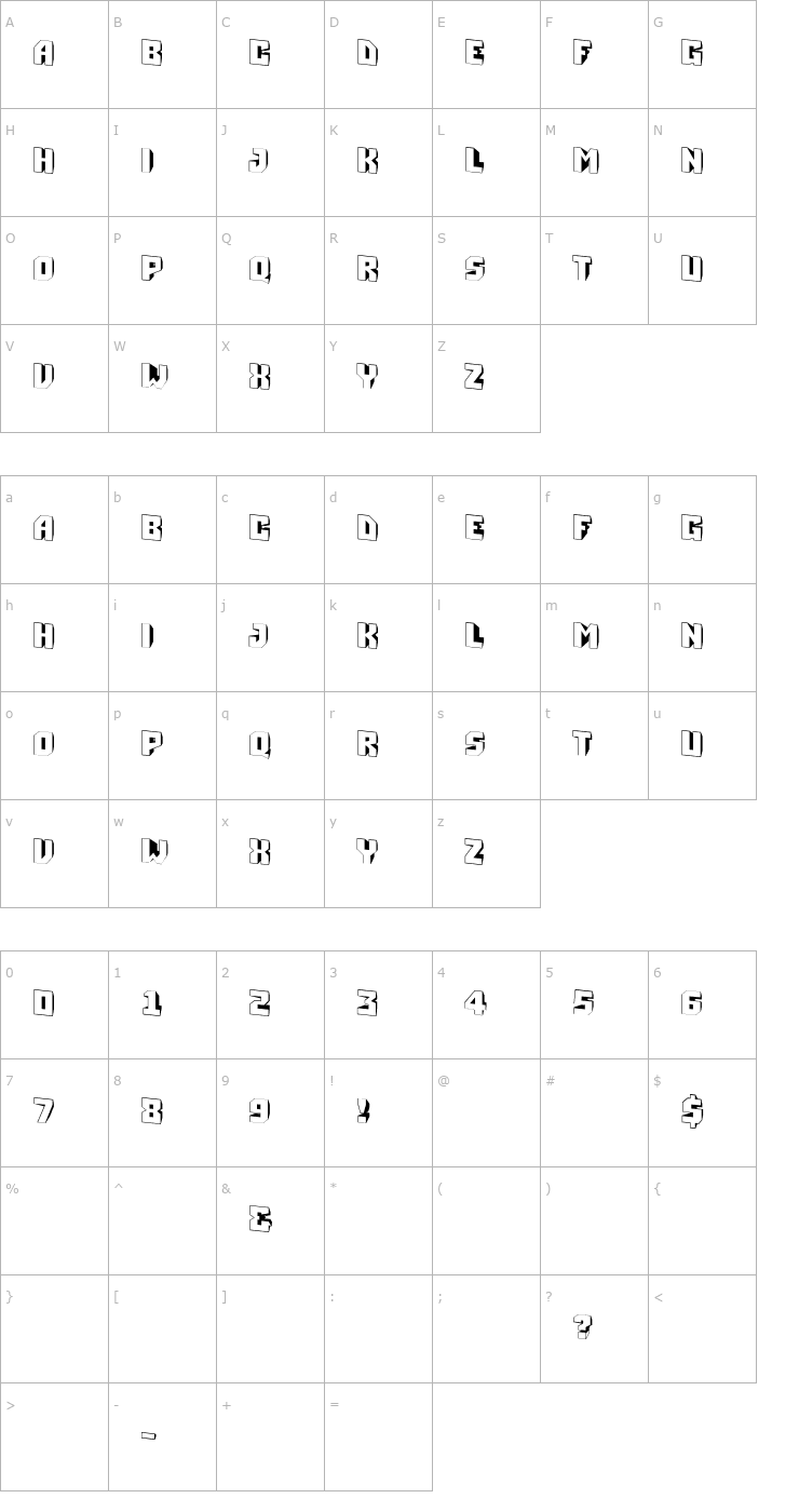 Character Map a_Simpler3DShiftDown Font