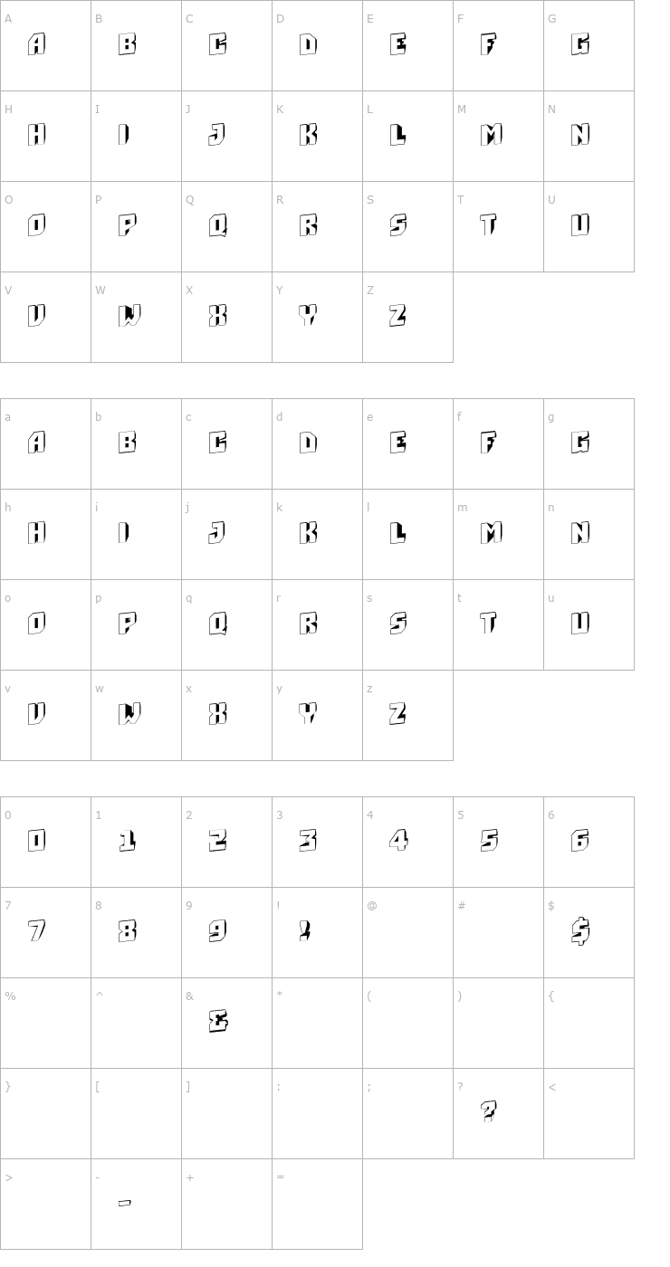 Character Map a_Simpler3DSiftUp Font