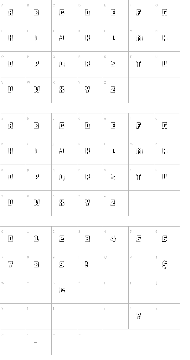 Character Map a_Simpler3DTurnDown Font