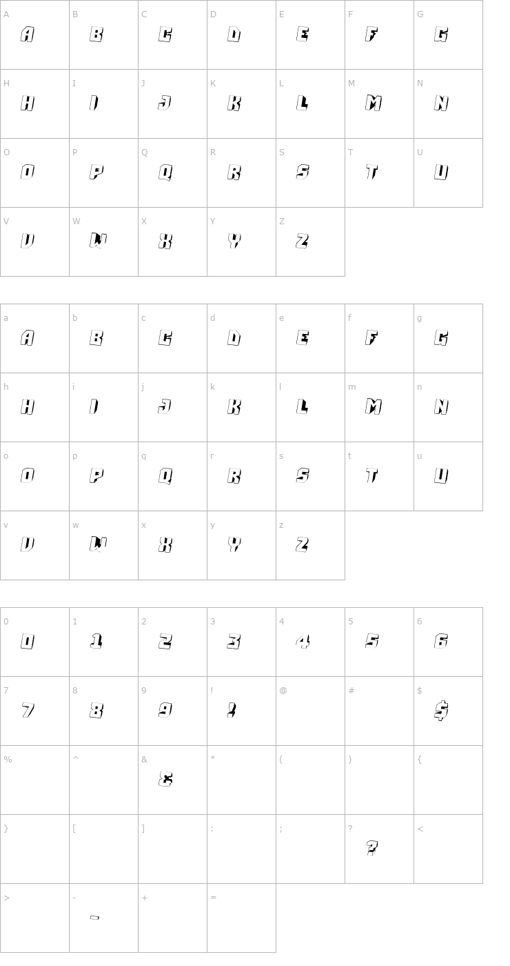 Character Map a_Simpler3DTwisted Font