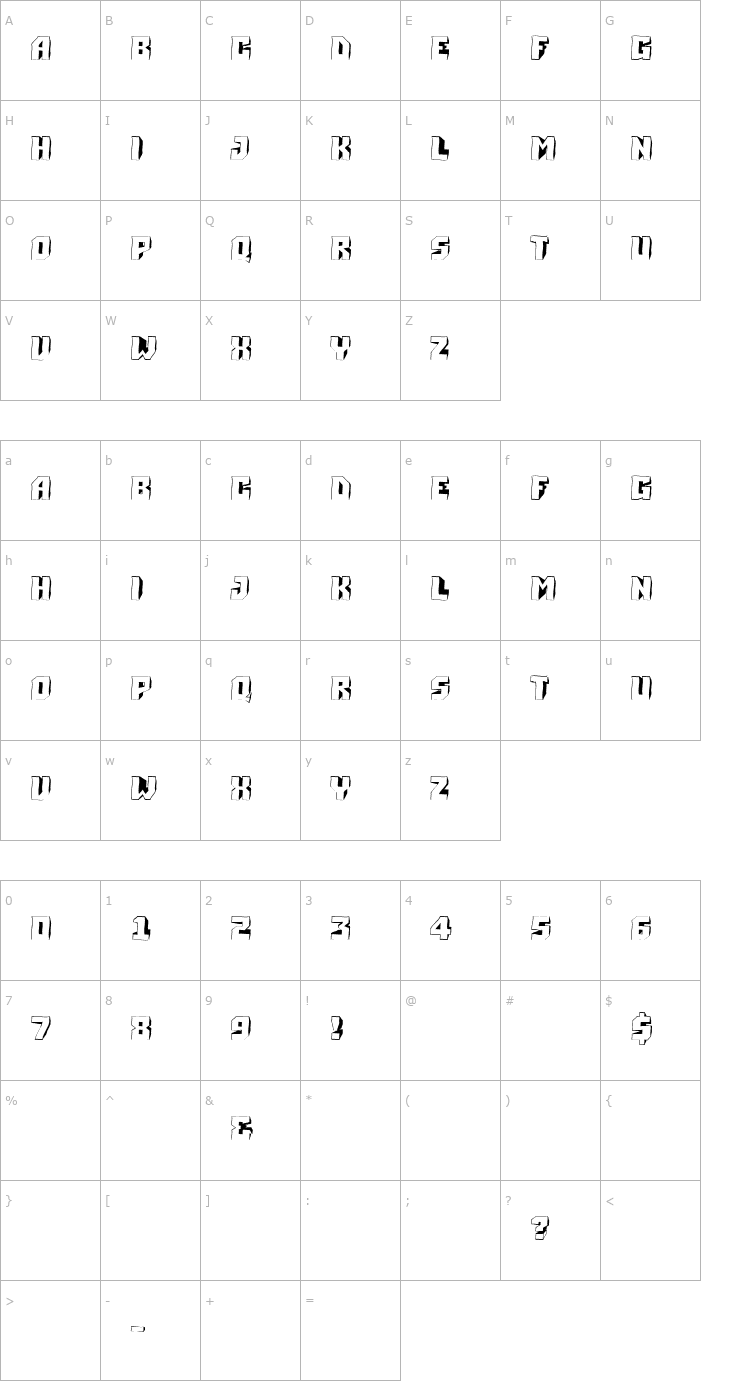 Character Map a_Simpler3DWaved Font