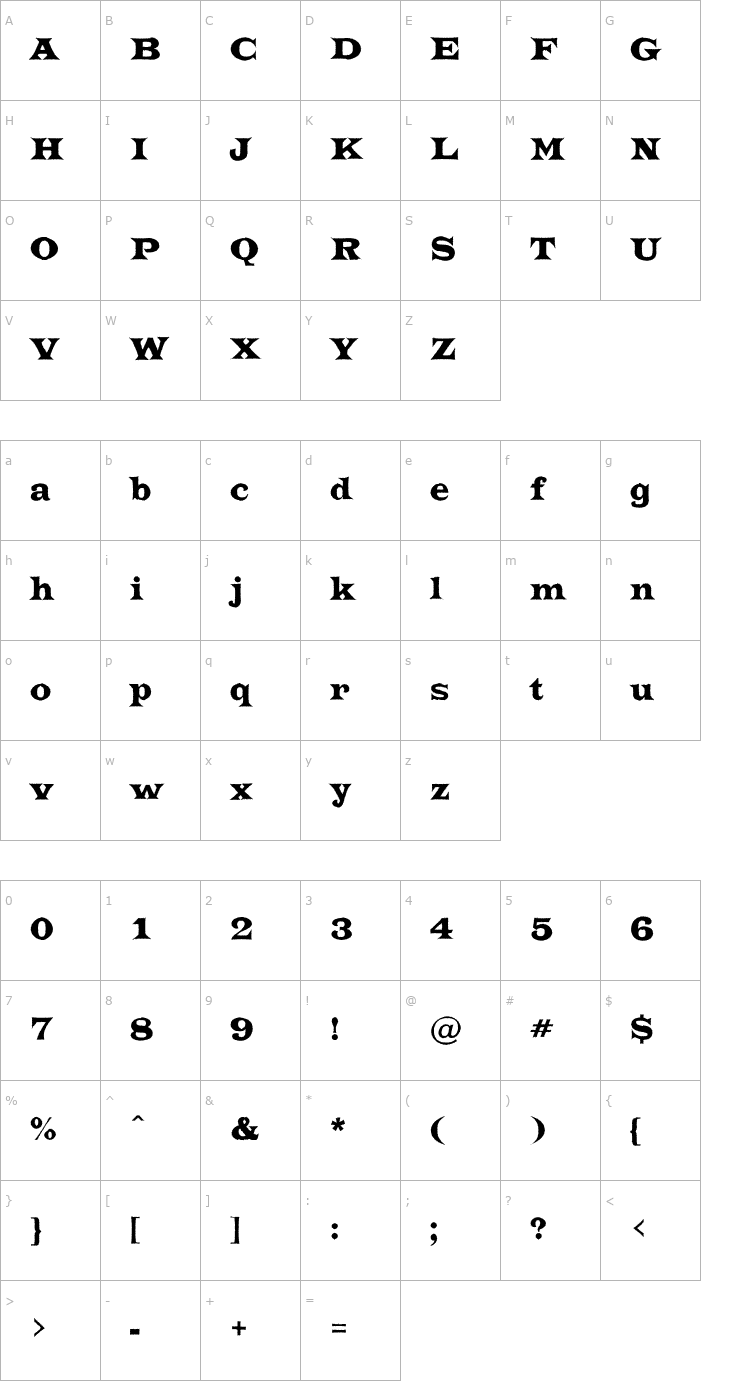 Character Map a_TrianglerRgh Font