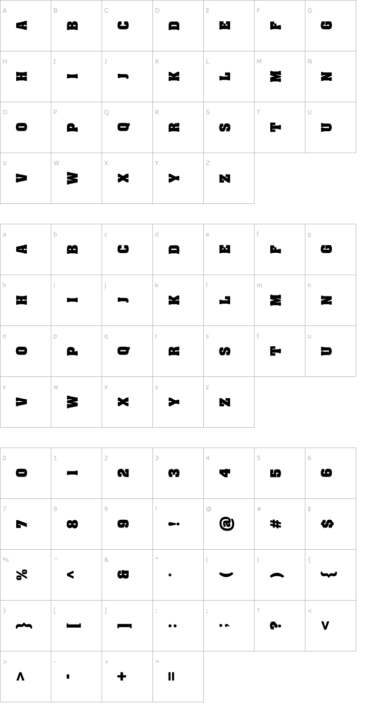 Character Map Aachen Vertical Font