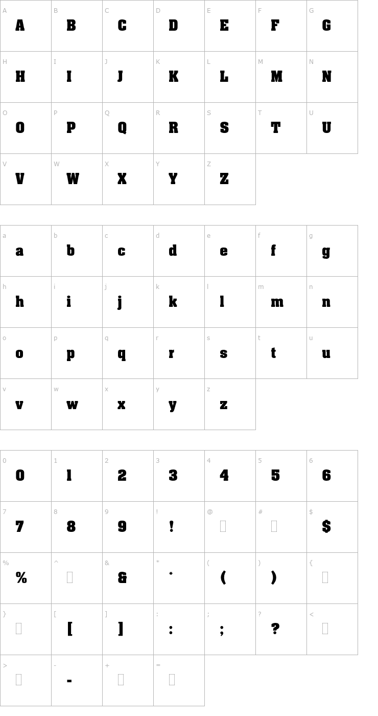 Character Map AachenBoldPlain Font