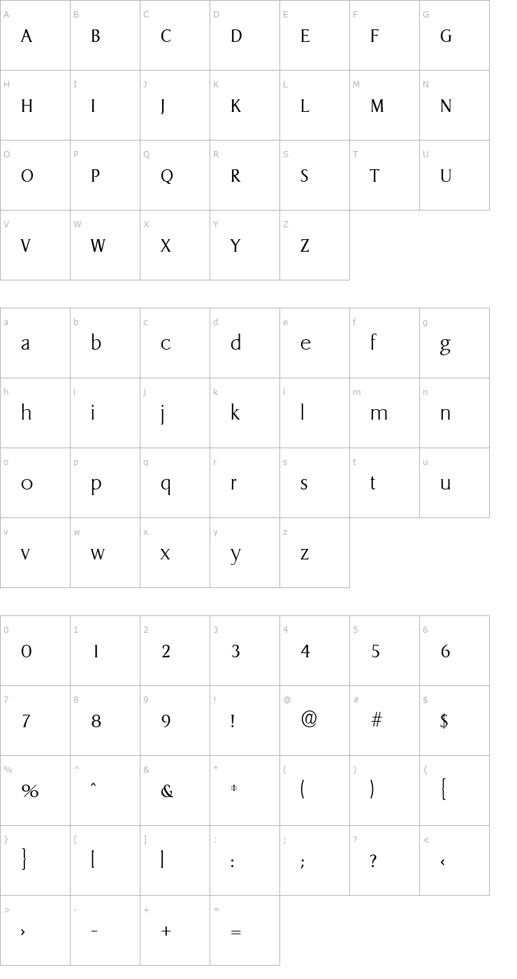 Character Map AaronBecker-ExtraLight Font