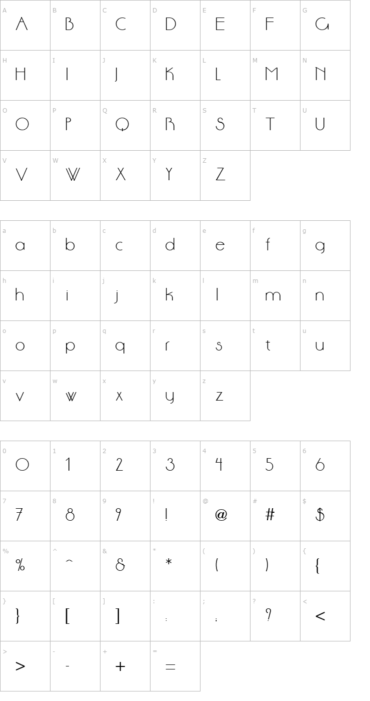 Character Map Aase Light Bold Font