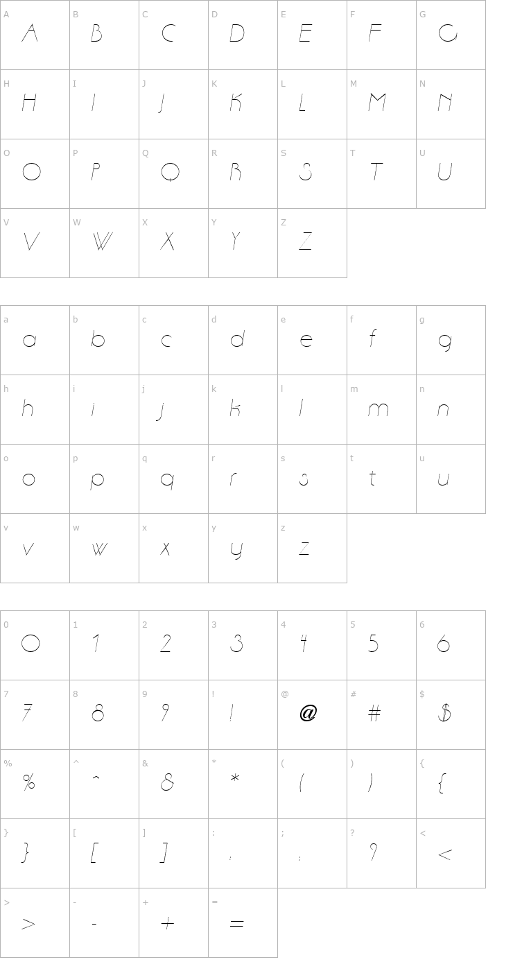 Character Map Aase Light Italic Font