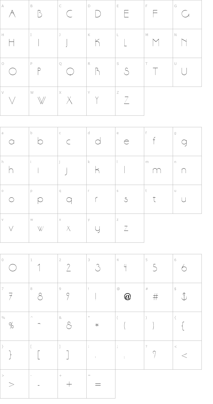 Character Map Aase Light Regular Font
