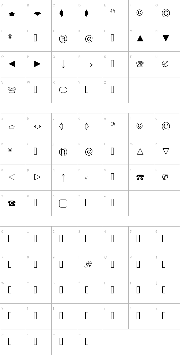 Character Map AbacusOneSSi Font