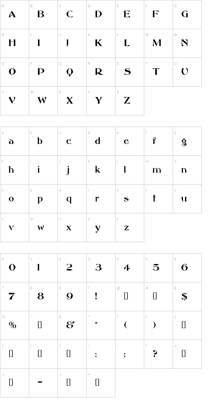 Character Map Abbess Cyr Font