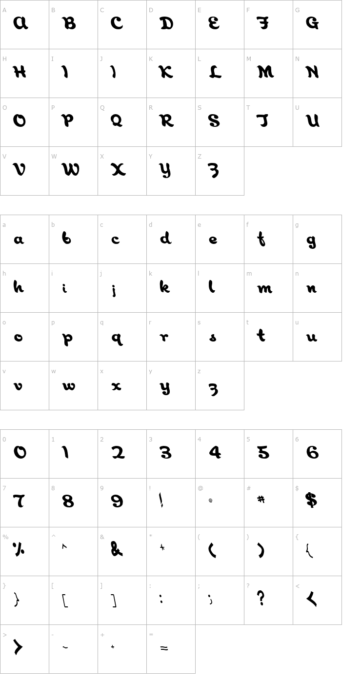Character Map ABORIGIANL Regular Font