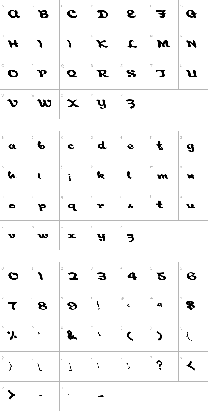 Character Map AborigianlKite91 Regular ttcon Font