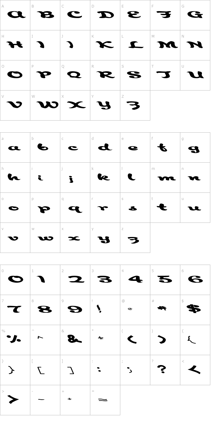 Character Map AborigianlKite91 Regular ttext Font