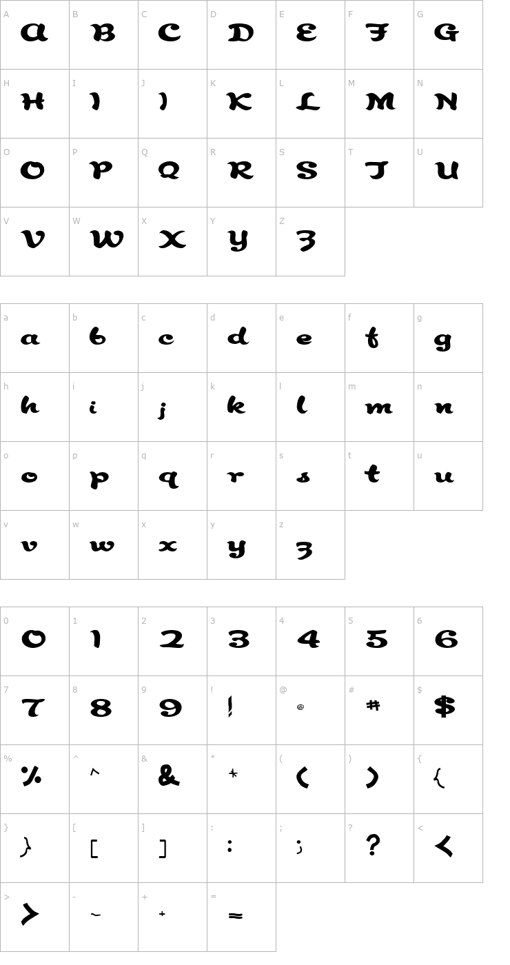 Character Map Abracadabra Regular ttnorm Font