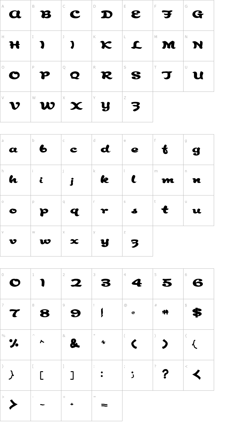 Character Map Abracadabra91 Bold Font