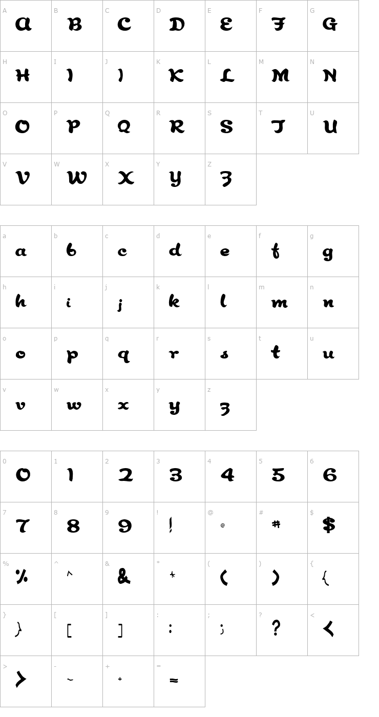 Character Map Abracadabra91 Regular Font