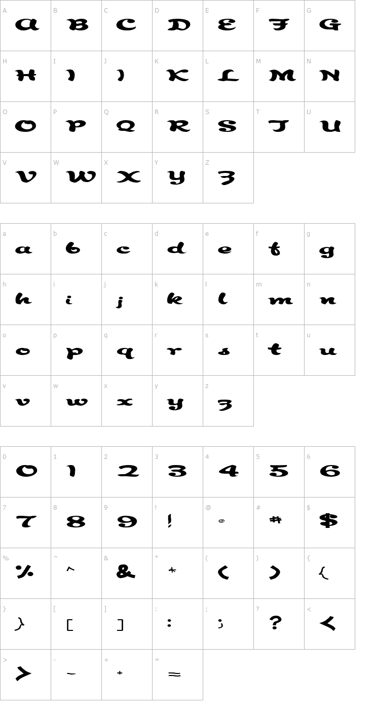 Character Map Abracadabra91 Regular ttext Font