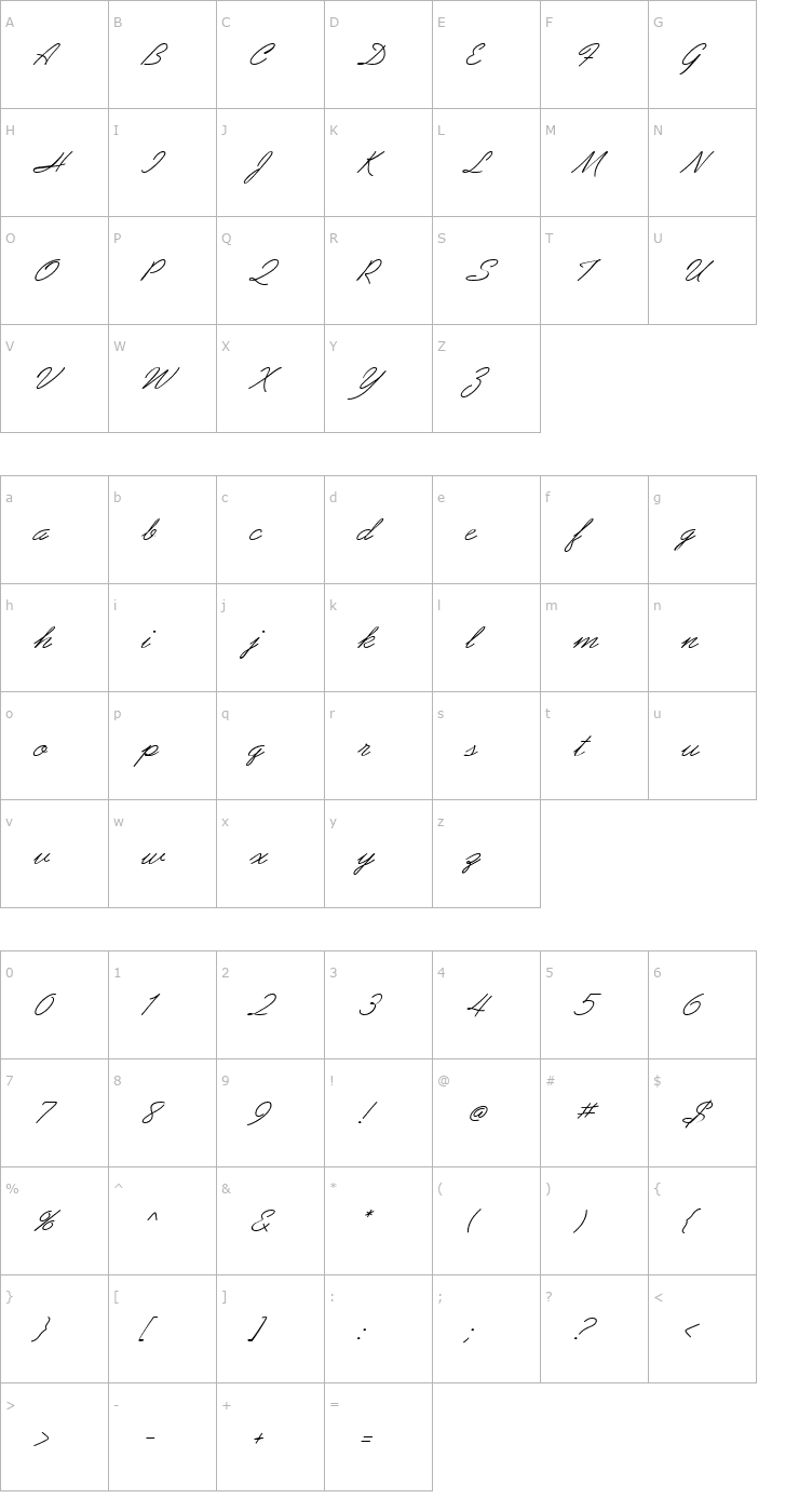 Character Map Abrazo Script SSi Italic Font