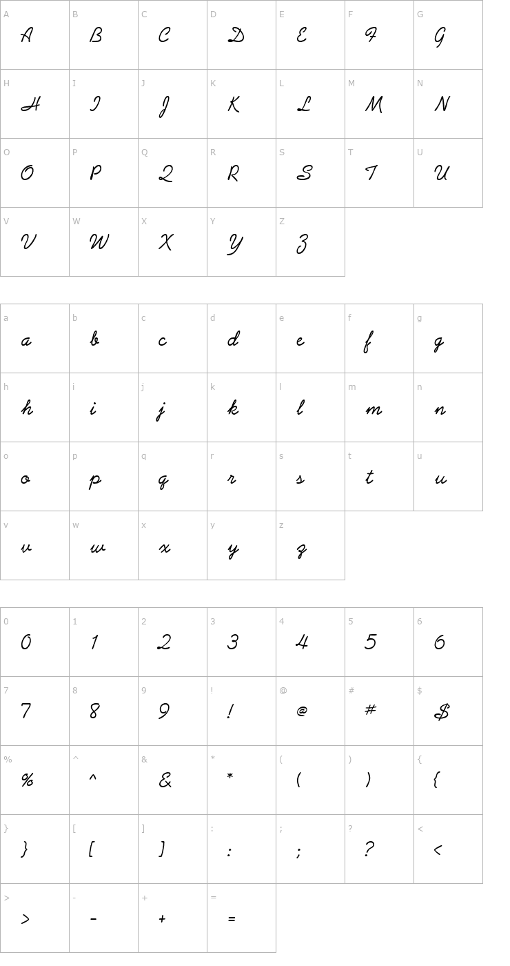 Character Map AbrazoScriptSSK Font