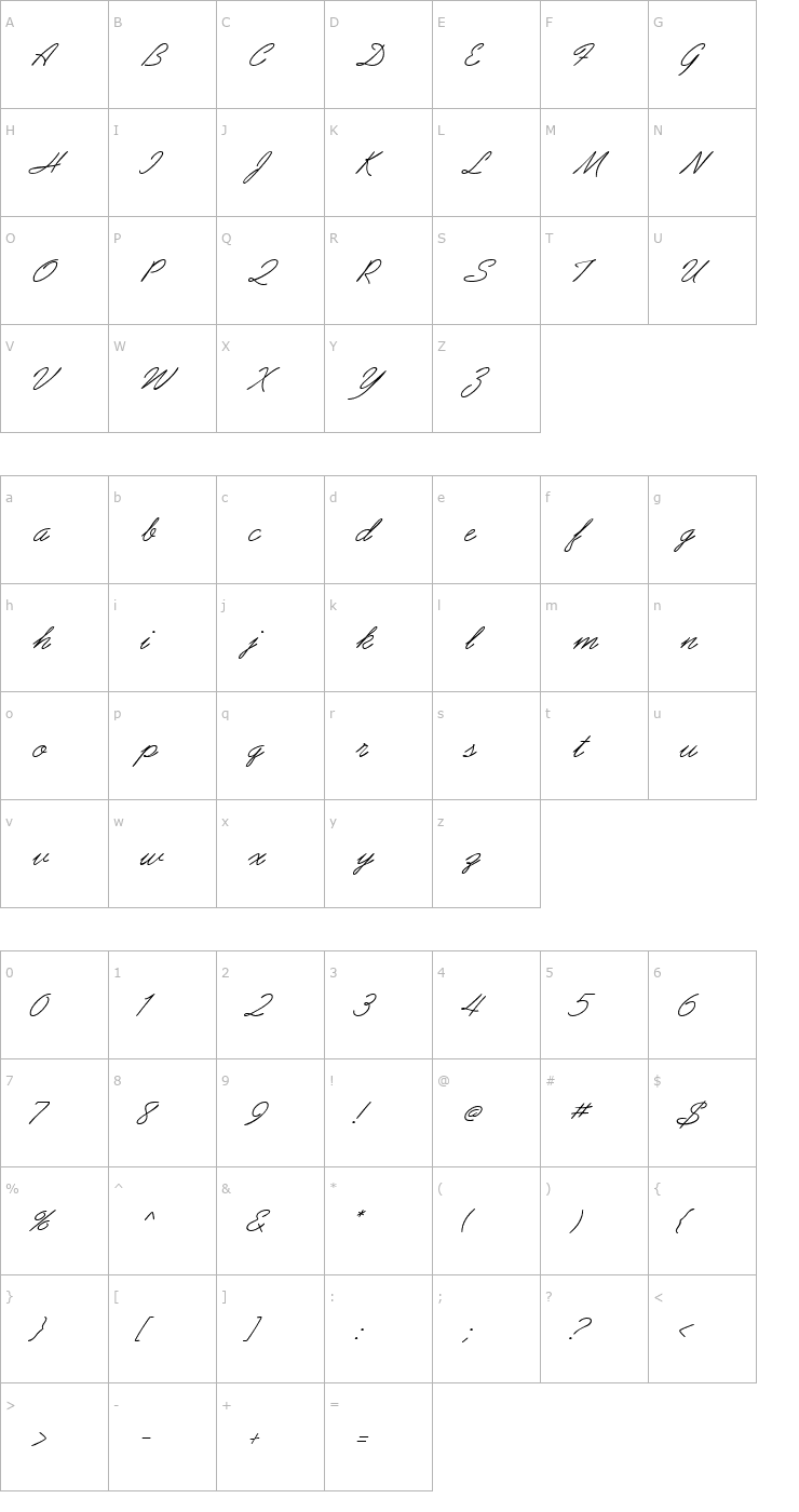 Character Map AbrazoScriptSSK Italic Font