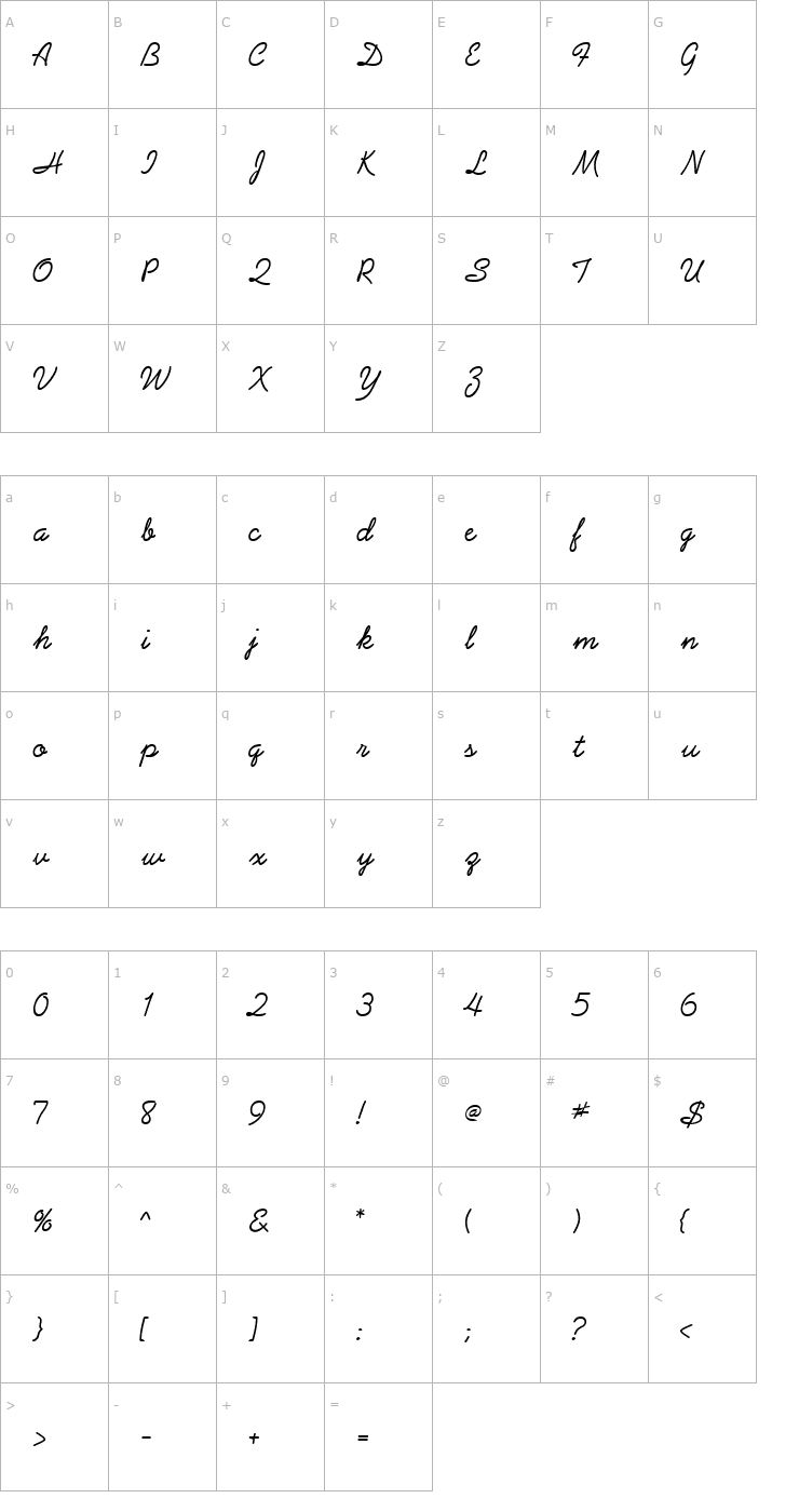 Character Map AbrazoScriptSSK Regular Font