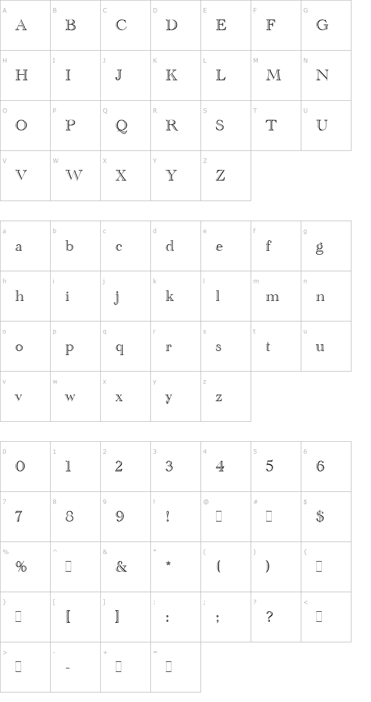 Character Map Academy Engraved Plain Font