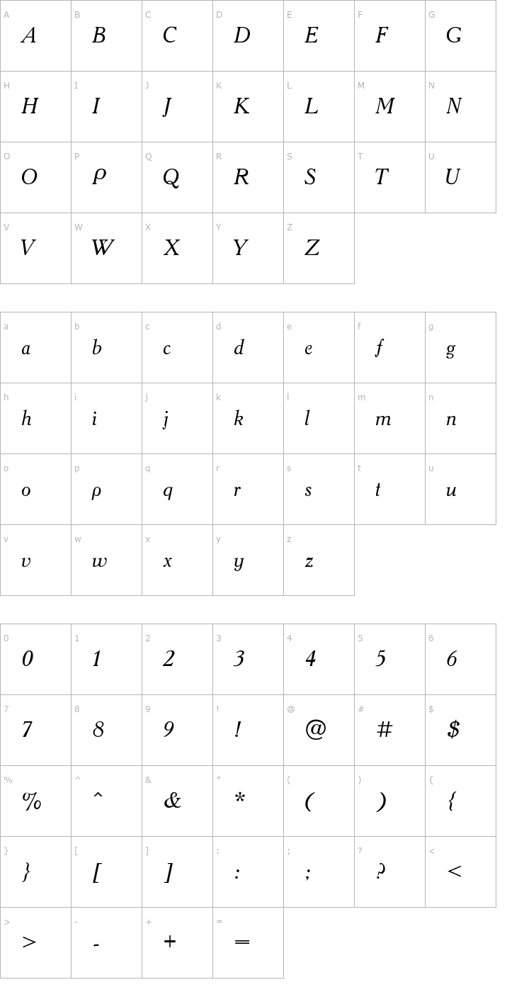 Character Map Academy Italic Font