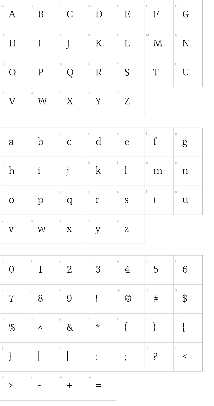 Character Map Accord Light SF Font