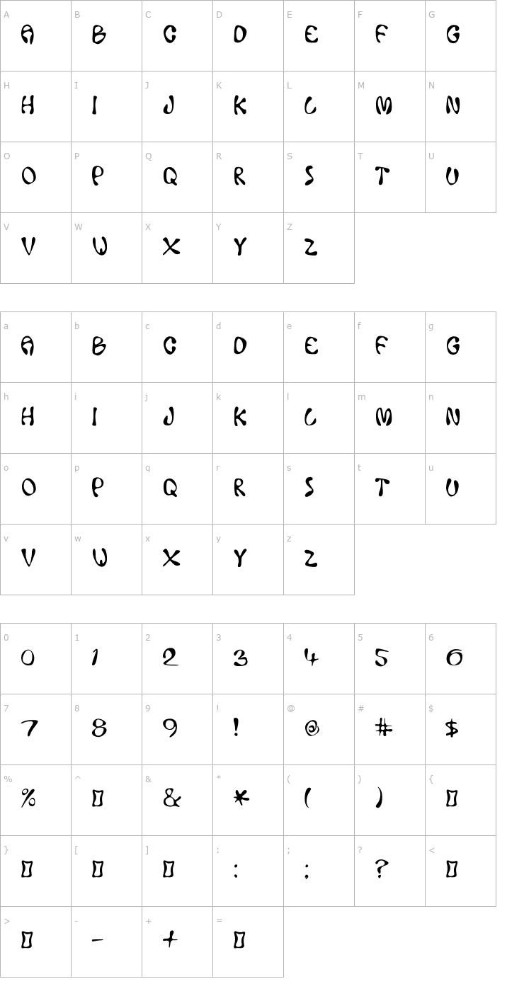 Character Map Ace Crickey Font