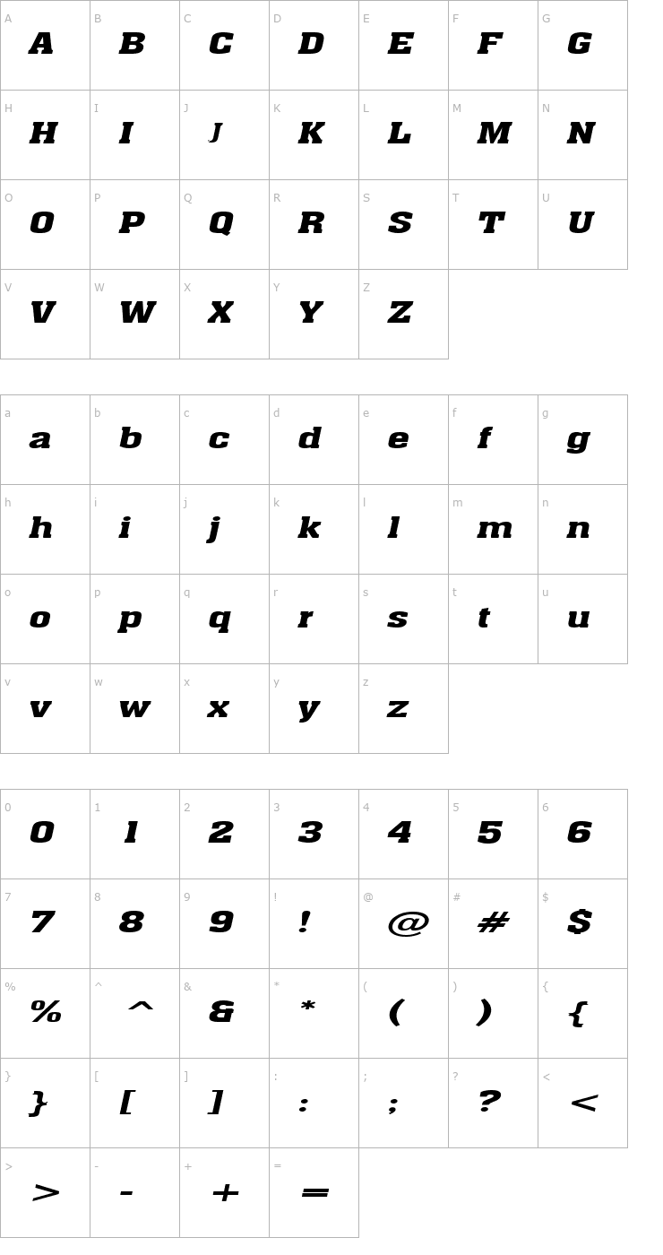 Character Map Ache Extended BoldItalic Font