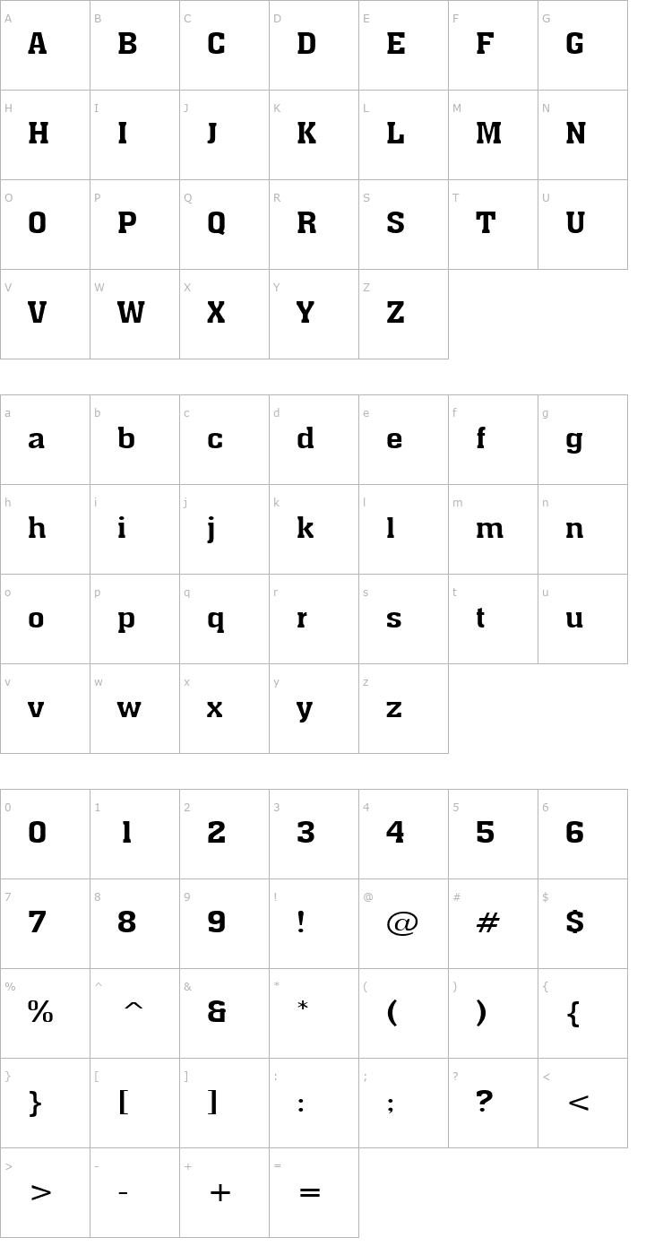 Character Map Ache Wide Normal Font