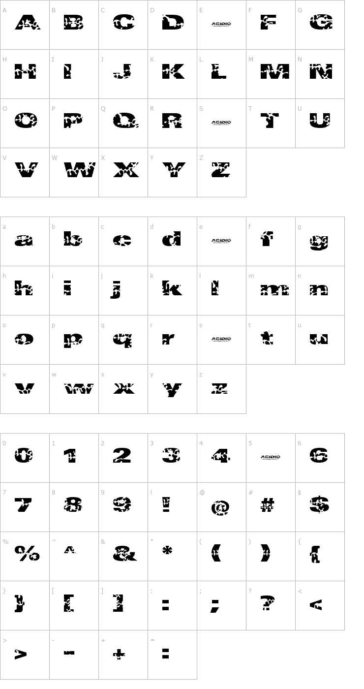 Character Map Acidio amore Font