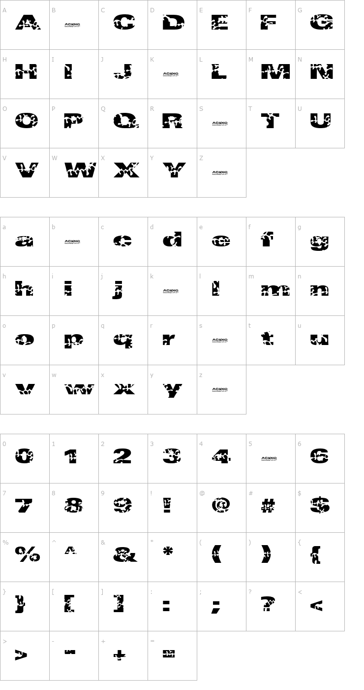 Character Map Acidio Evaluation Font