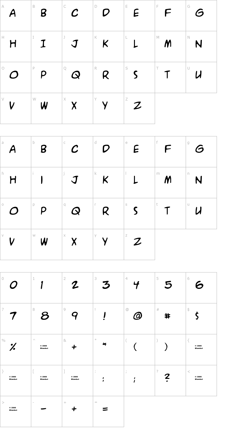 Character Map A.C.M.E. Explosive! Font