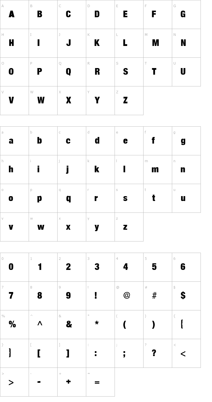 Character Map AcmoDisplaySSK Regular Font
